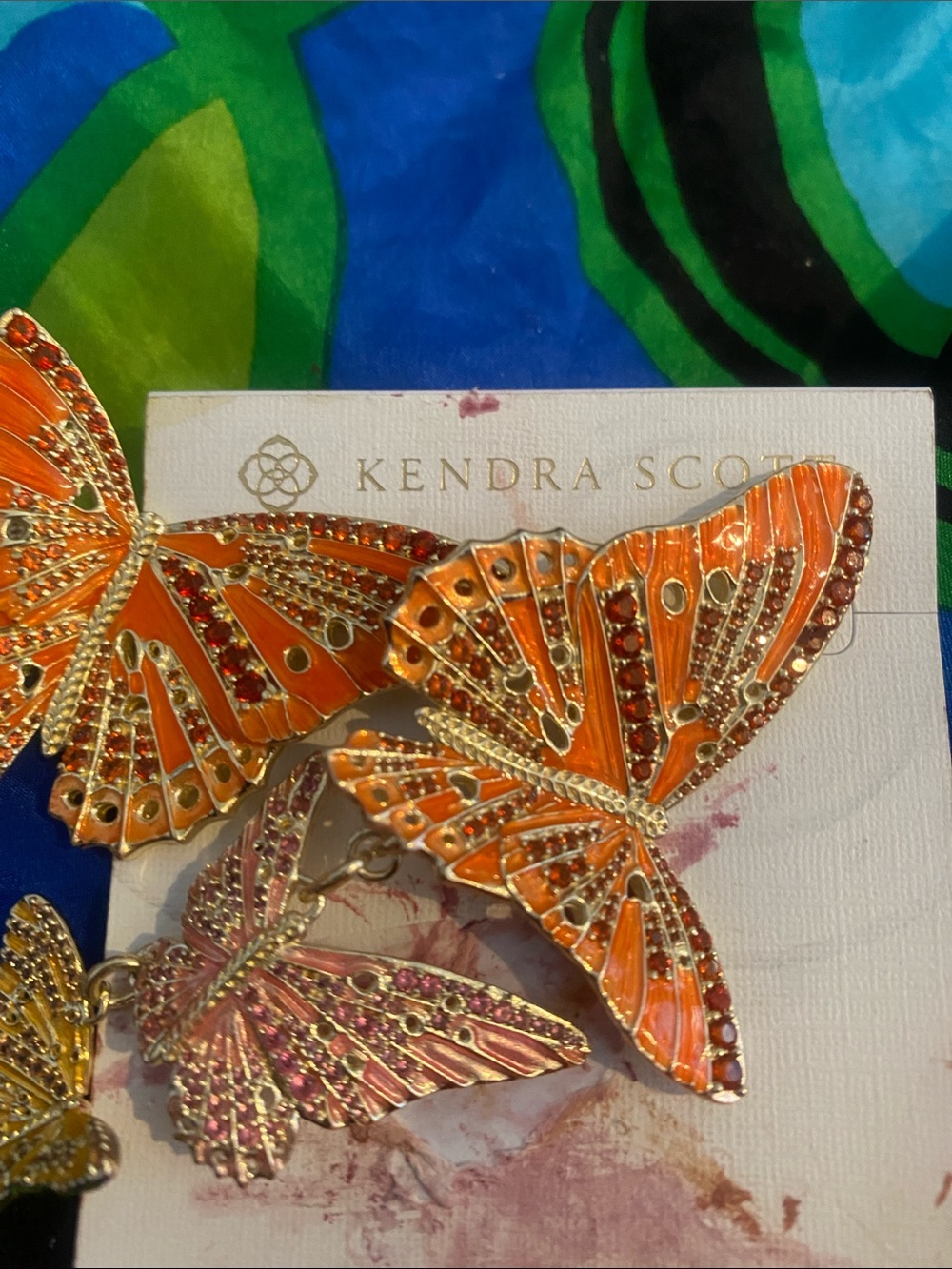 Kendra Scott Orange, Pink & Yellow Butterfly Drop Earrings - Picture 2 of 3
